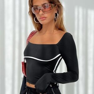Princess Polly Maidenwell Contrast Long Sleeve Top Black